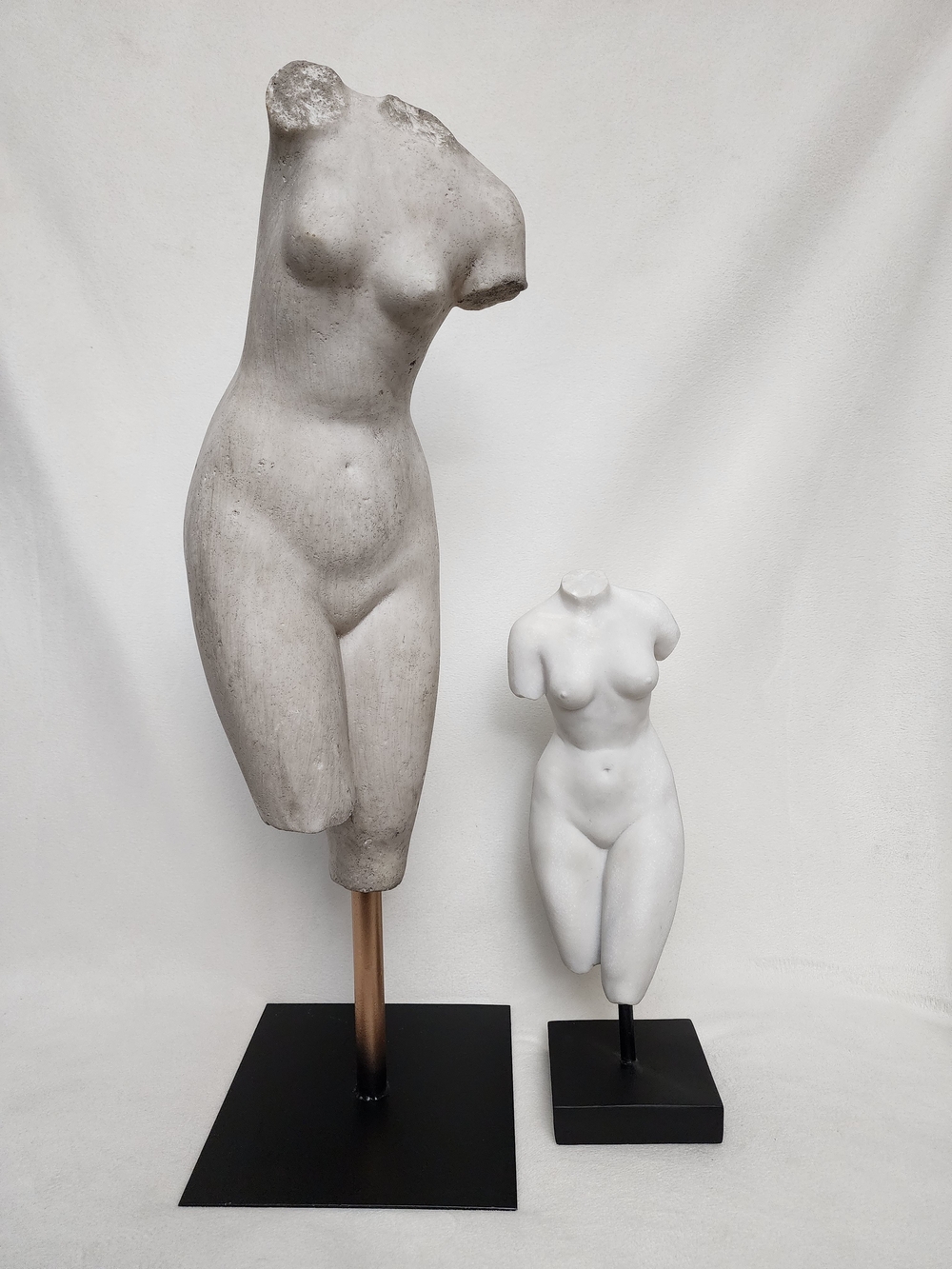 Minimalist Female Torso Sculptures Set - White and Light Gray 26" and 15" - Picture 1 of 3